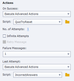 Quiz slide success and last attempt settings